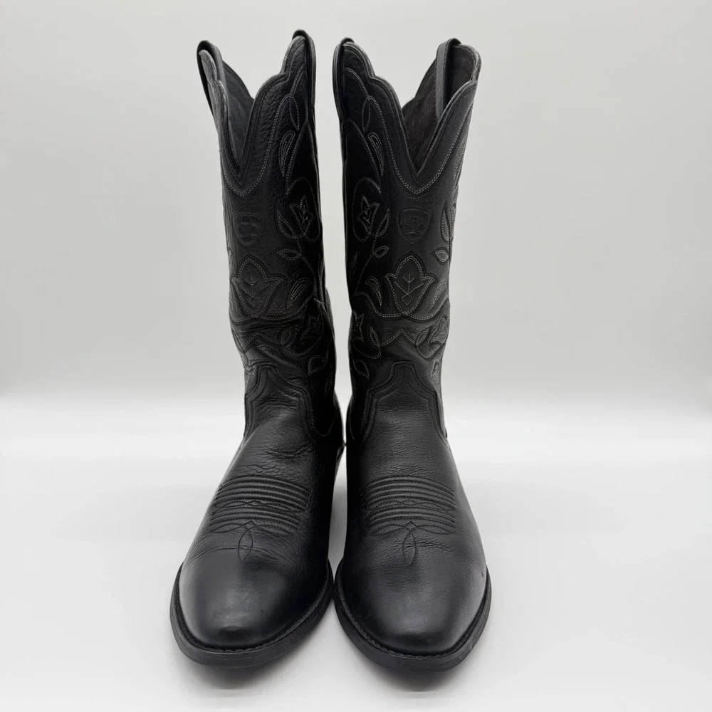 Ariat Heritage Western R-Toe Black Leather Boots 10001037 Womens 8.5 B